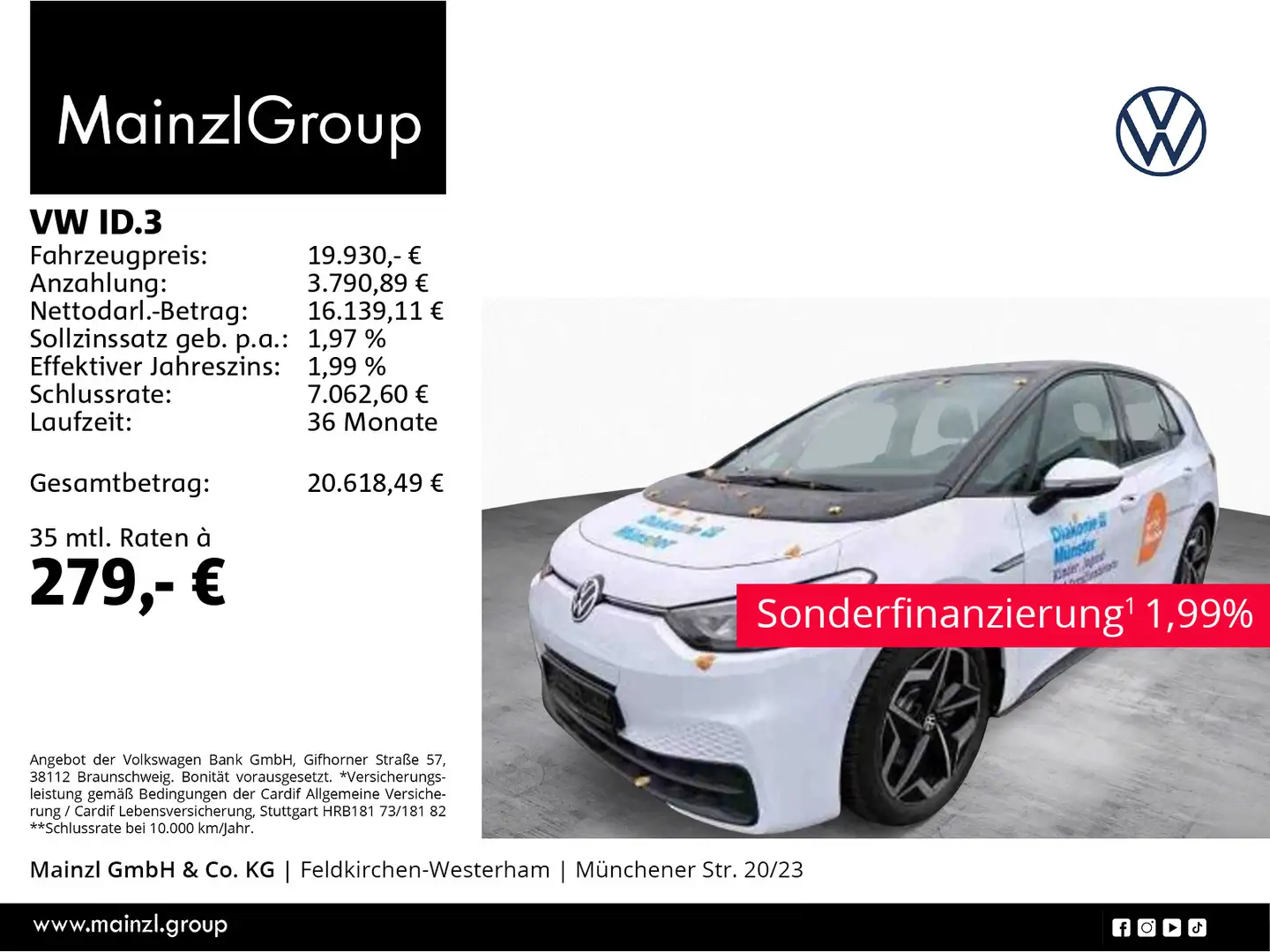 Volkswagen ID.3 Pure Performance 45 kWh (55 kWh) Navi Alu Weiß - 1