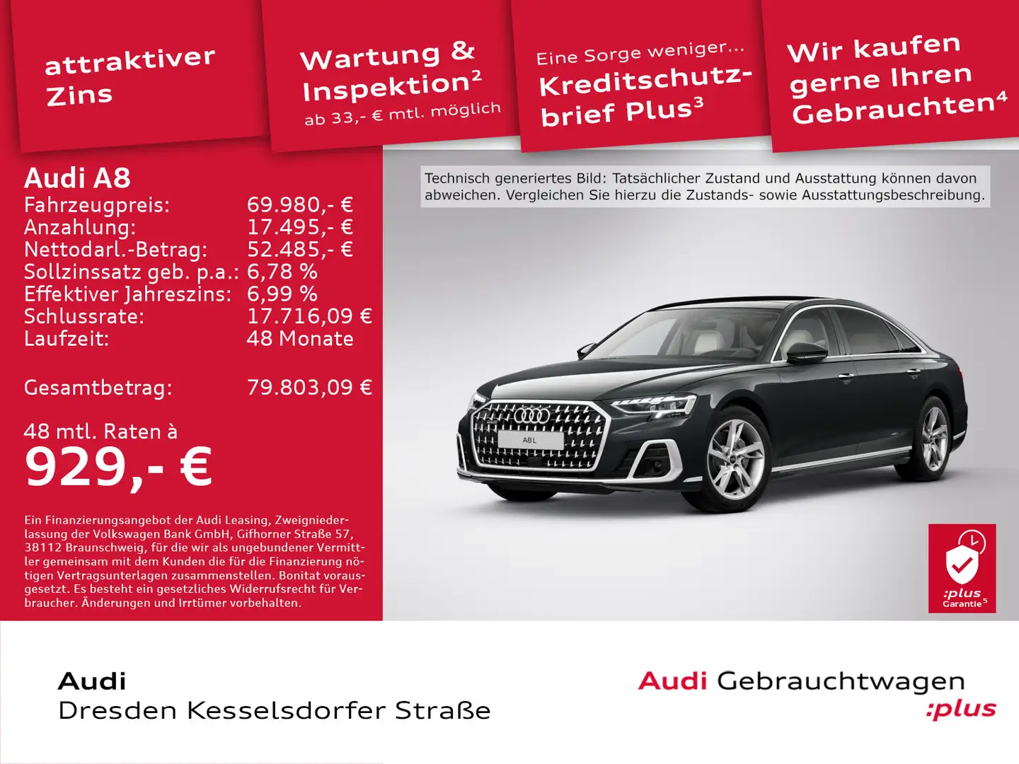 Audi A8 Lang 50 TDI Q. ACC Kamera LED Navi Grau - 1