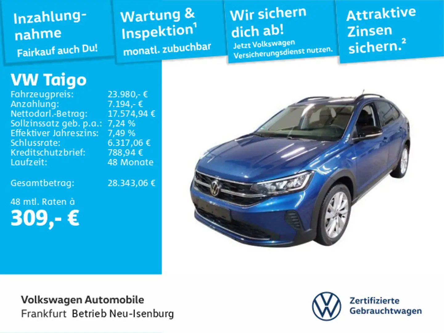 Volkswagen Taigo 1.0 TSI DSG Goal Sitzheizung LED Heckleuch Blau - 1