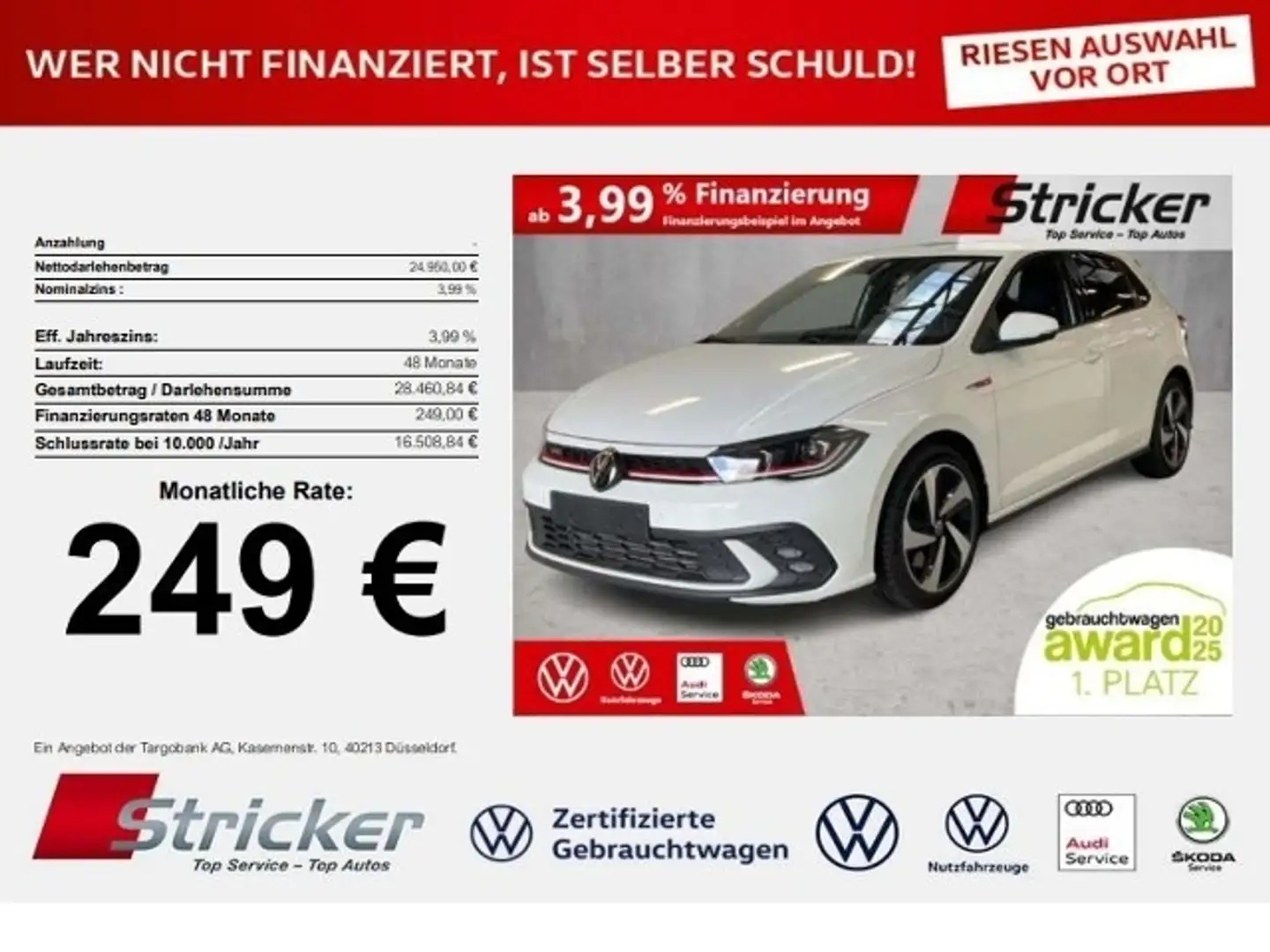 Volkswagen Polo GTI 2.0TSI DSG 249,-ohne Anzahlung ACC App-Connec Weiß - 1