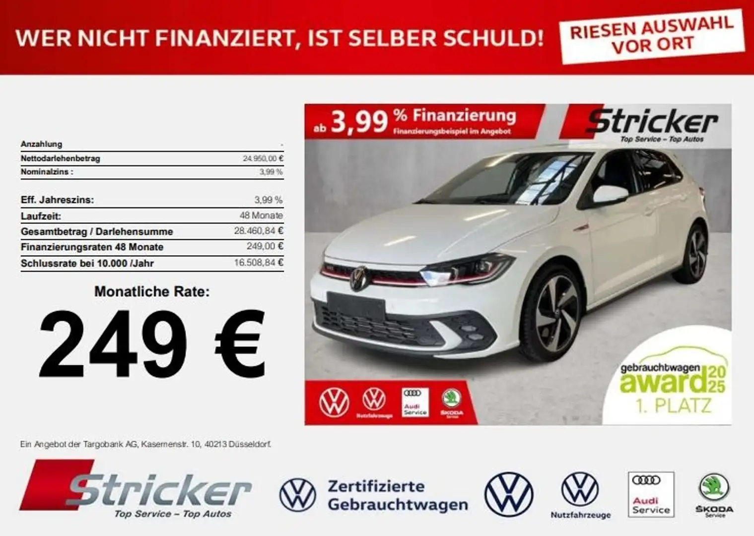 Volkswagen Polo GTI 2.0TSI DSG 249,-ohne Anzahlung ACC App-Connec Weiß - 2