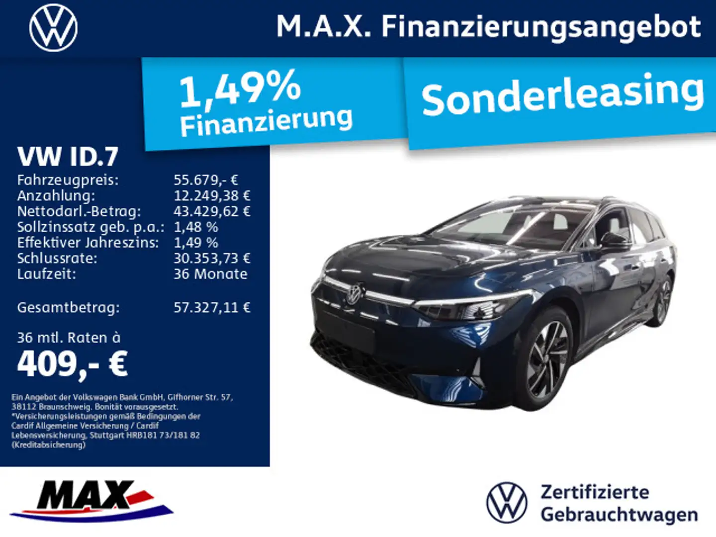 Volkswagen ID.7 Tourer GTX 4M IQ.LIGHT+AHK+AR HUD+ACC+PANO+ Blau - 1