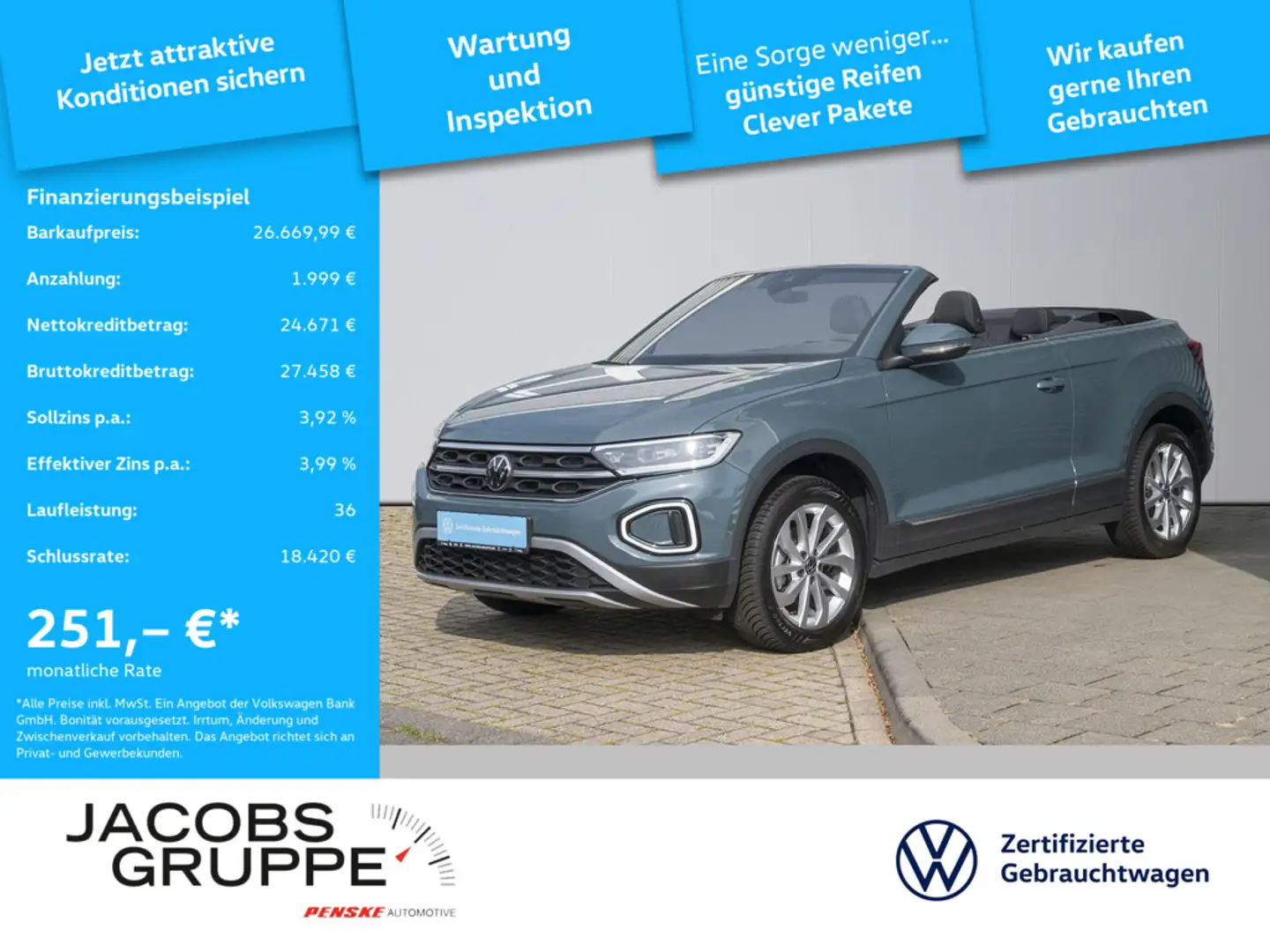 Volkswagen T-Roc Cabriolet Style 1.0 TSI Navi*Digi Cockpit Pro Blau - 1