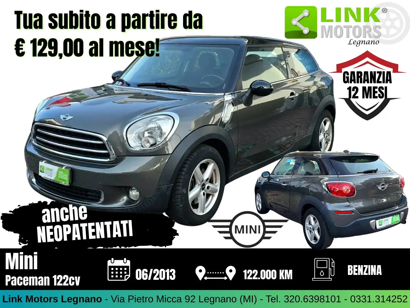 MINI Cooper Paceman R61 1.6 122 CV GPL! Grau - 1