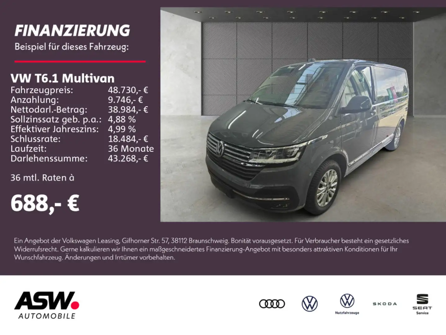 Volkswagen T6.1 Multivan Gen. Six 2.0TDI 4M DSG LED Nav AHK Grau - 1