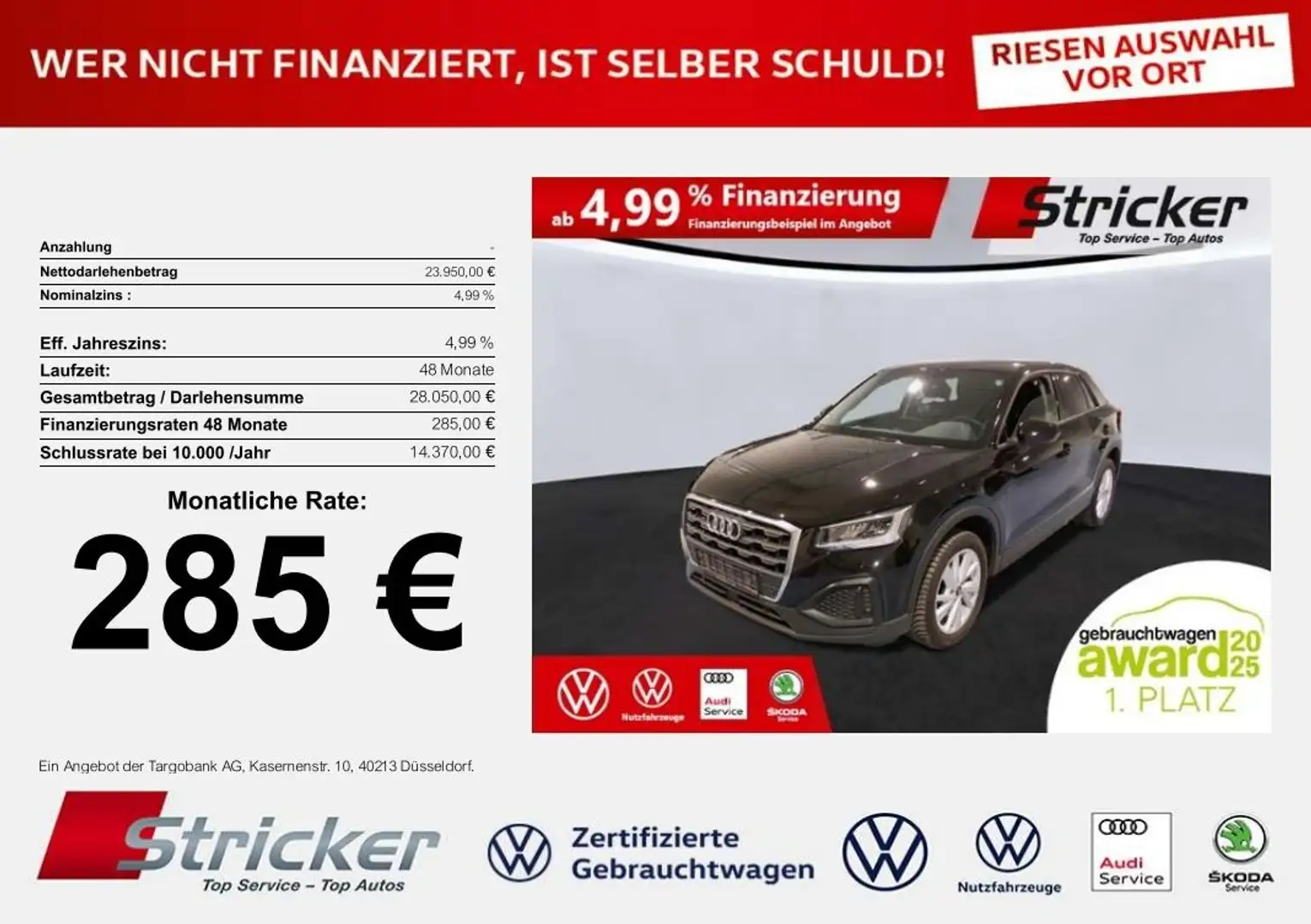 Audi Q2 35 1.5TFSI DSG 285,-ohne Anzahlung Kamera Sitzhei Schwarz - 1