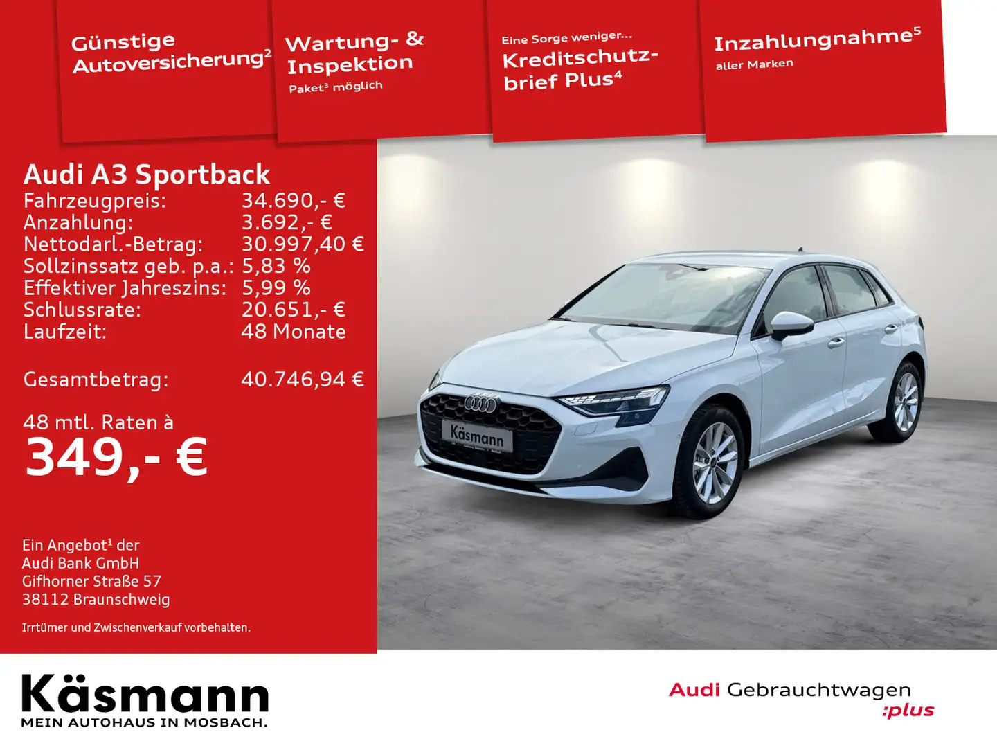 Audi A3 35 TFSI LED KAM ACC SMARTPINTER SHZ Weiß - 1