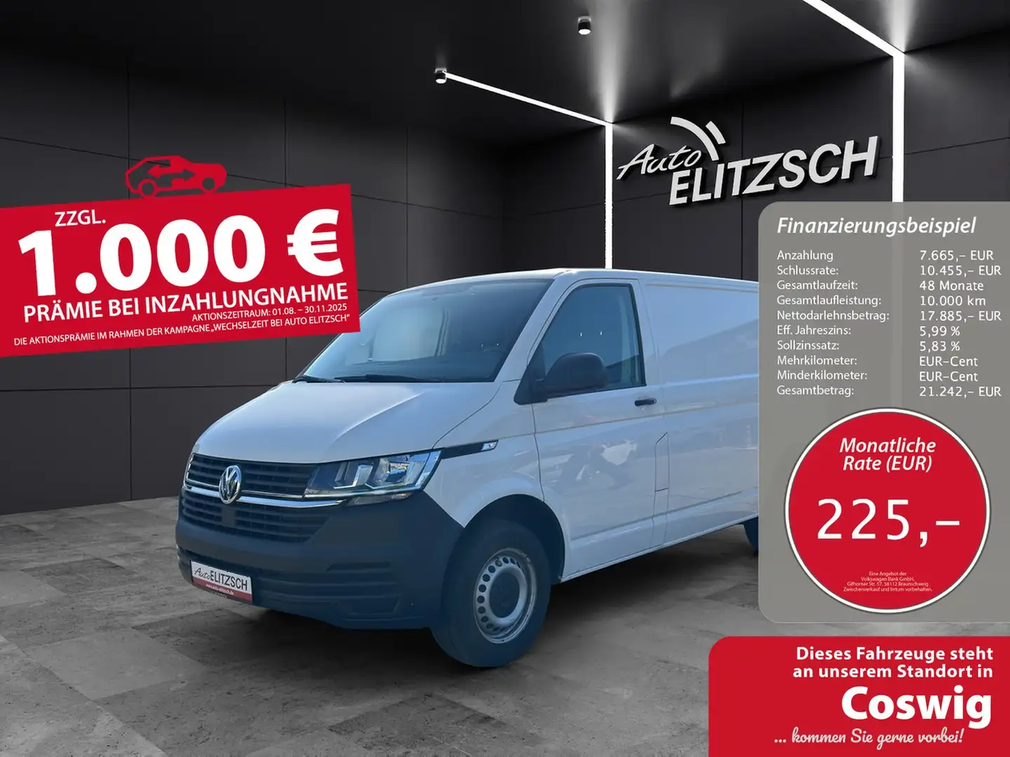 Volkswagen T6 Transporter T6.1 TDI Kasten STH PDC DAB+ Klima Weiß - 1