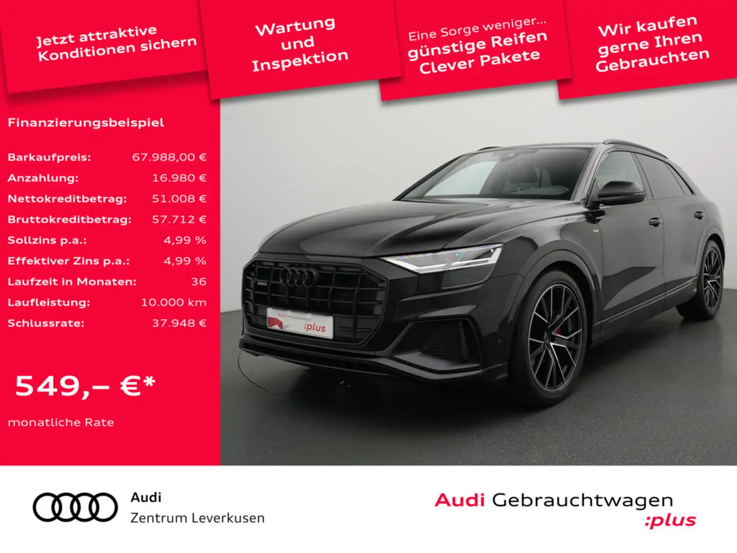 Audi Q8 S line NAVI VIRT LUFT LEDER B&O KAM SHZ LE Schwarz - 1
