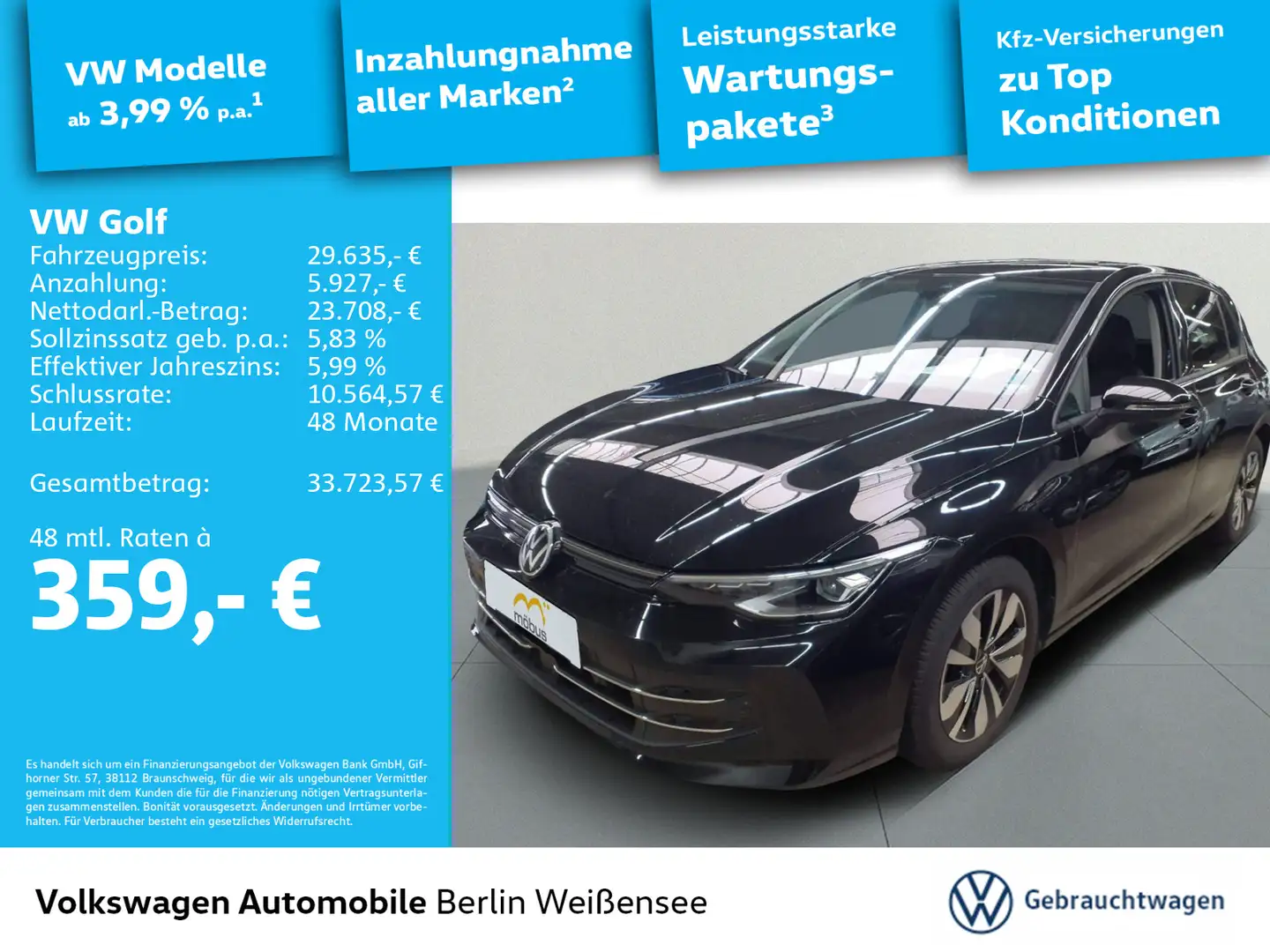 Volkswagen Golf VIII 2.0 TDI Goal *DSG*APP*LED*NAV*RFK*ACC* Schwarz - 1