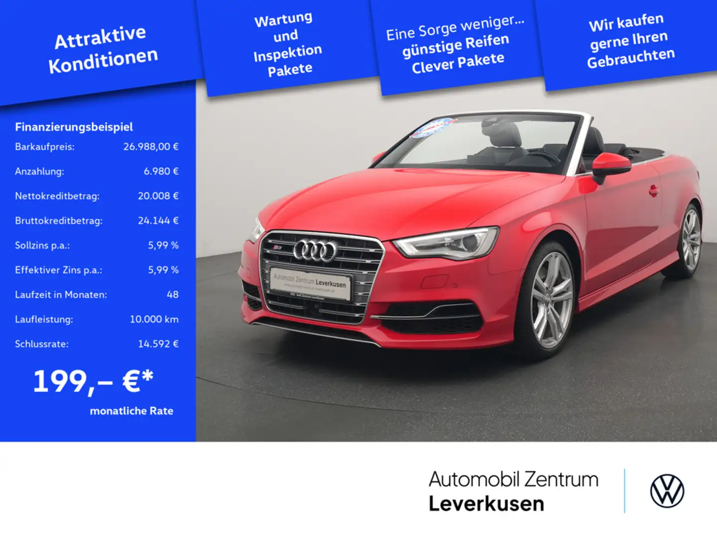 Audi S3 Cabriolet quattro B&O LEDER XENON SHZ PDC Rot - 1