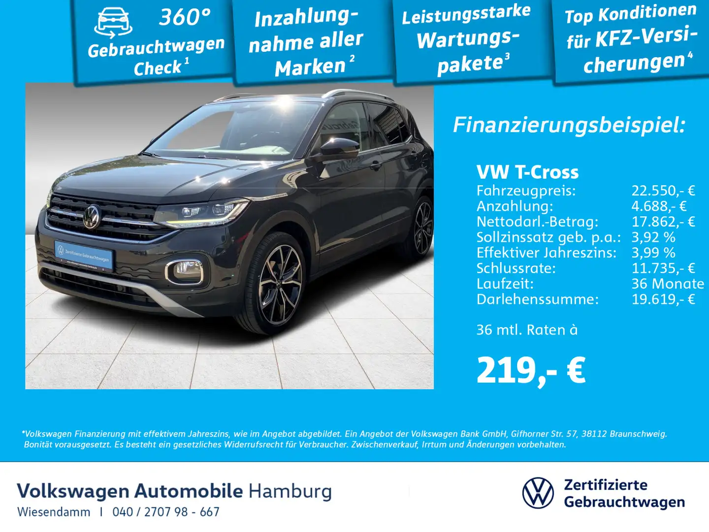 Volkswagen T-Cross 1.0 TSI DSG Style Kamera Klima Navi Sitz Grau - 1