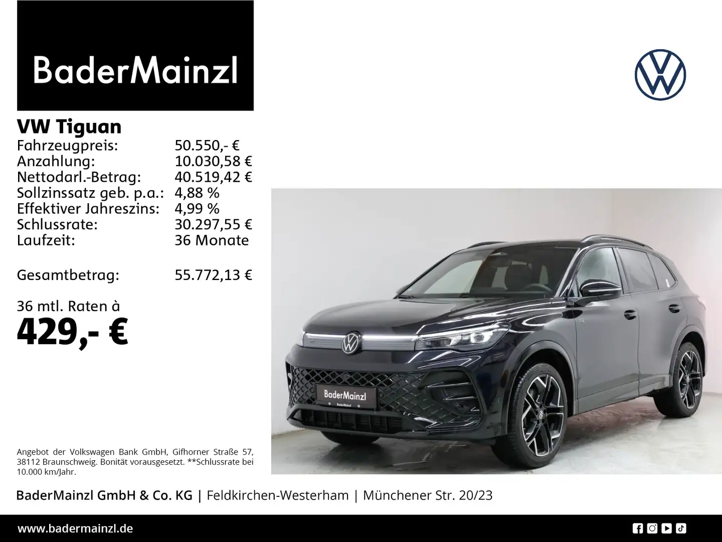 Volkswagen Tiguan 2.0 TDI 4M DSG R-Line AHK Stdhz Pano HUD Schwarz - 1