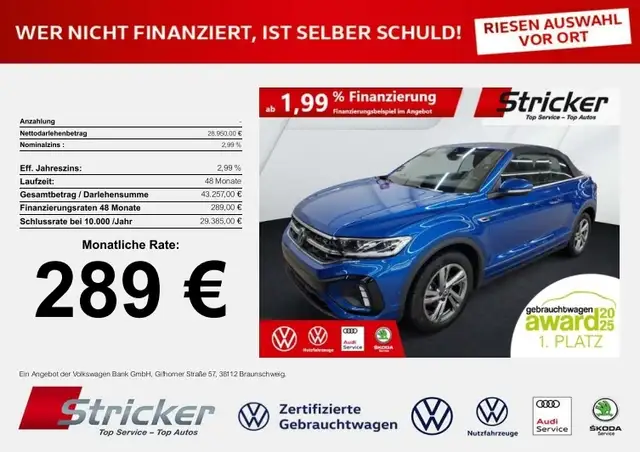 Volkswagen T-Roc Cabriolet R Line 1.5 TSI 289, ohne Anzahlung Navi
