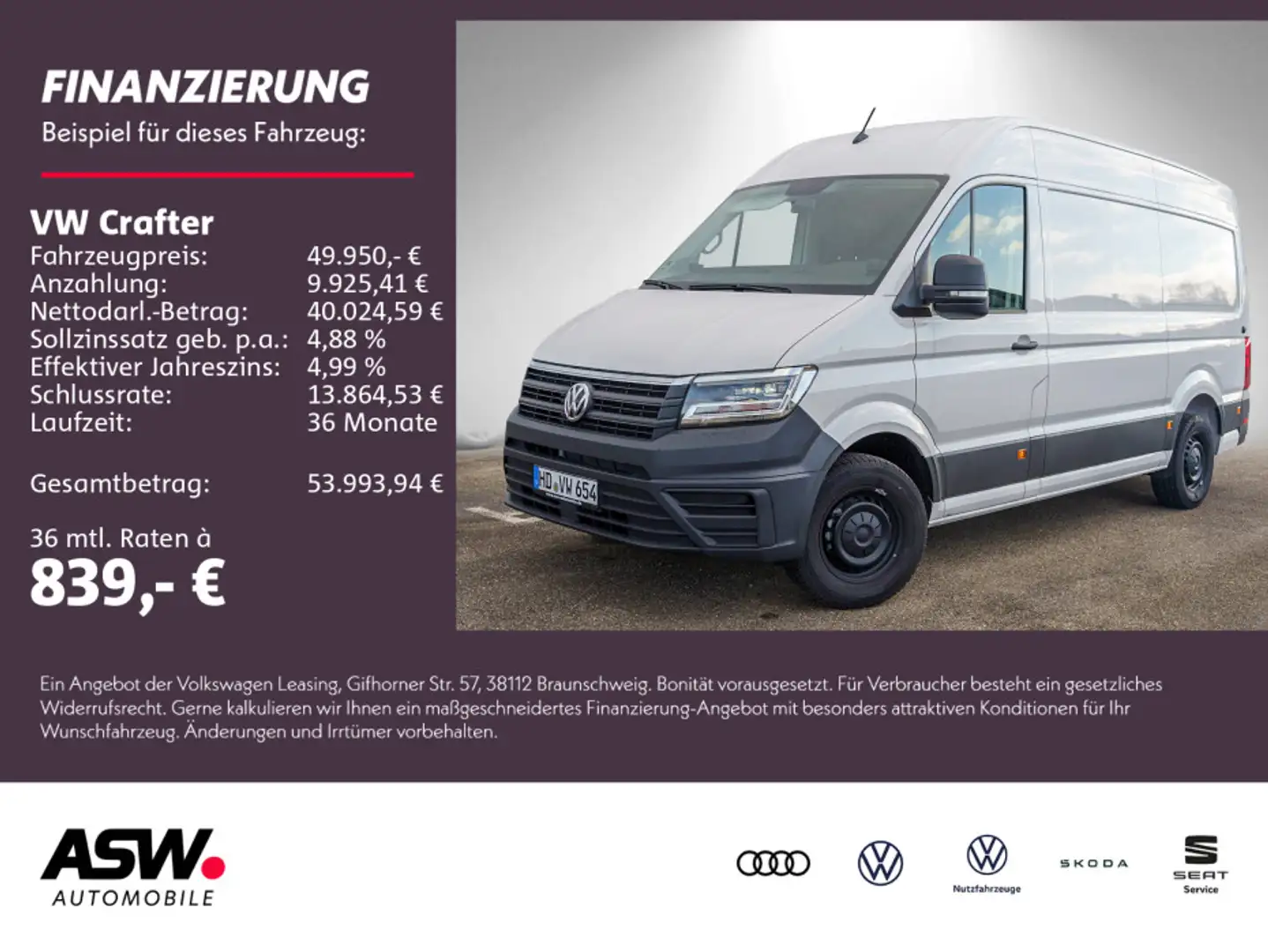 Volkswagen Crafter 35 Kasten 2.0TDI Klima LED  3640 mm Weiß - 1