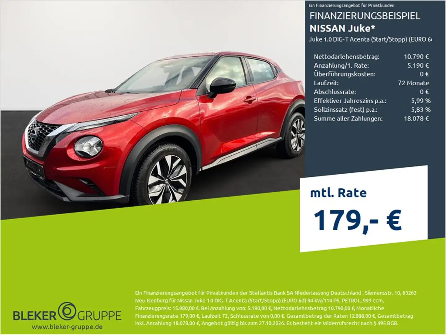 Nissan Juke 1.0 DIG-T Acenta (Start/Stopp) (EURO 6d) Rot - 1