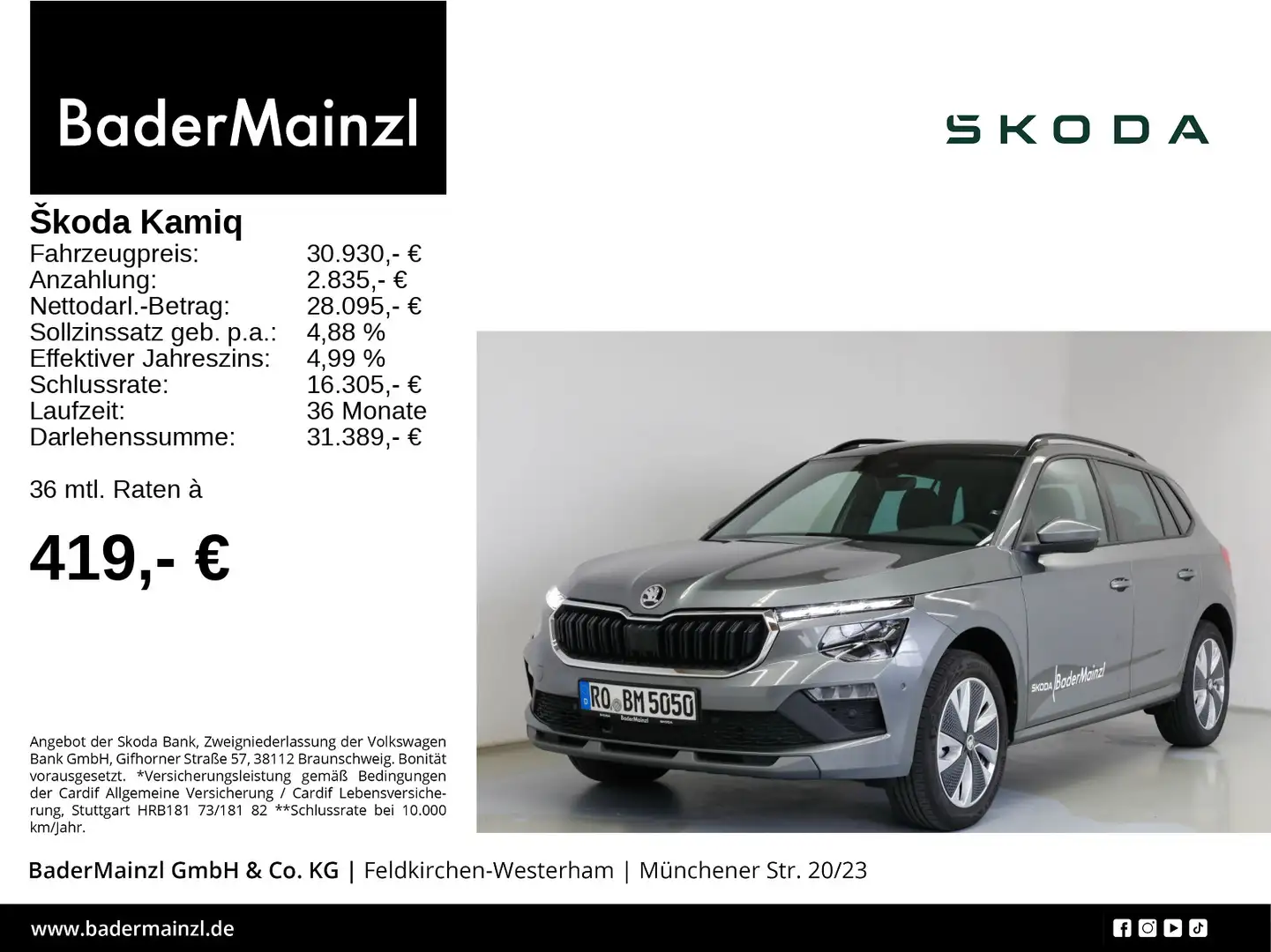 Skoda Kamiq 1.5 TSI DSG Pano Navi Matrix Kam. Virtual Grau - 1