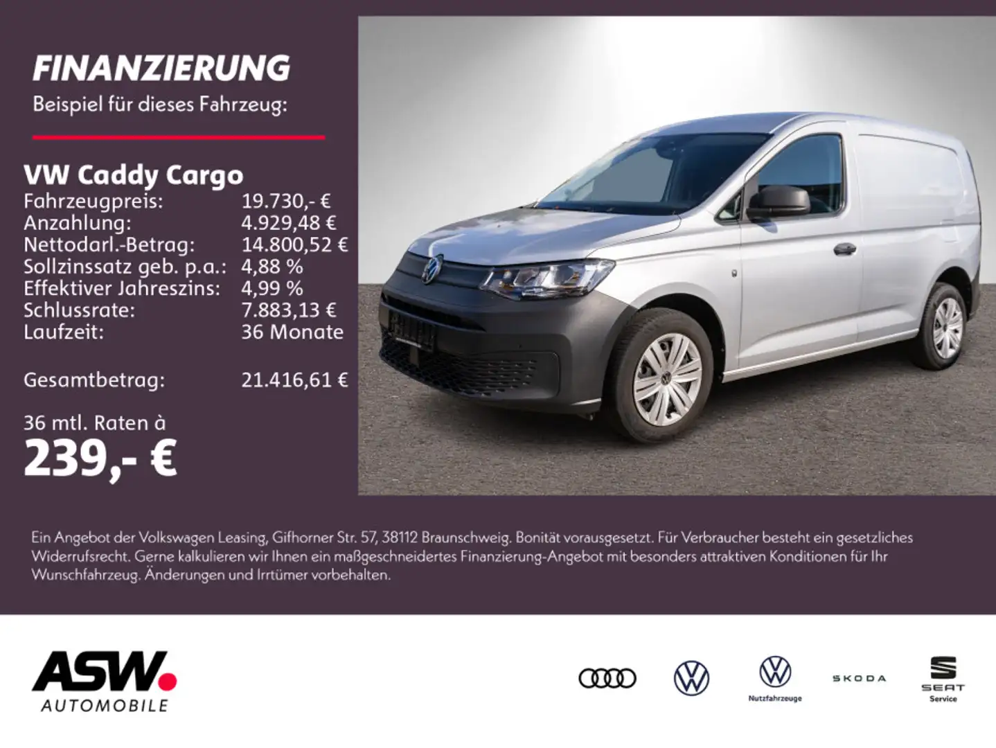 Volkswagen Caddy Caddy Cargo 1.5 TSI Navi Klima PDC v+h SHZ Silber - 1