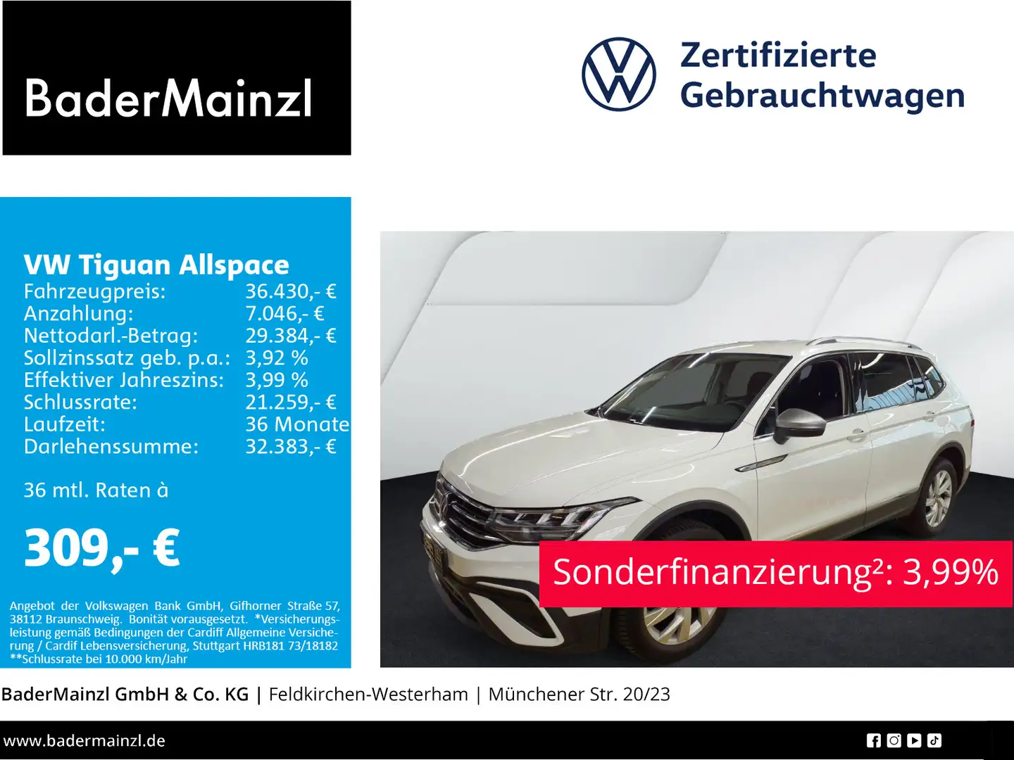 Volkswagen Tiguan Allspace 2.0 TDI DSG Life AHK Kam. 7-Sitz Weiß - 1