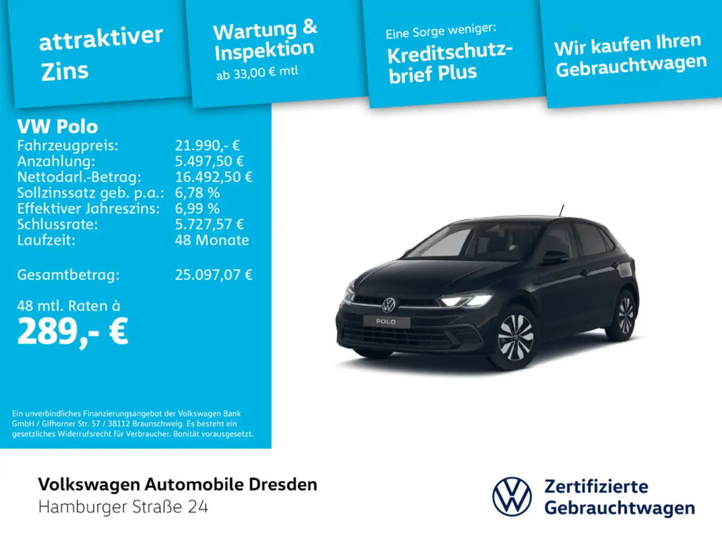Volkswagen Polo 1.0 TSI DSG Life Navi LED Kamera DAB Schwarz - 1