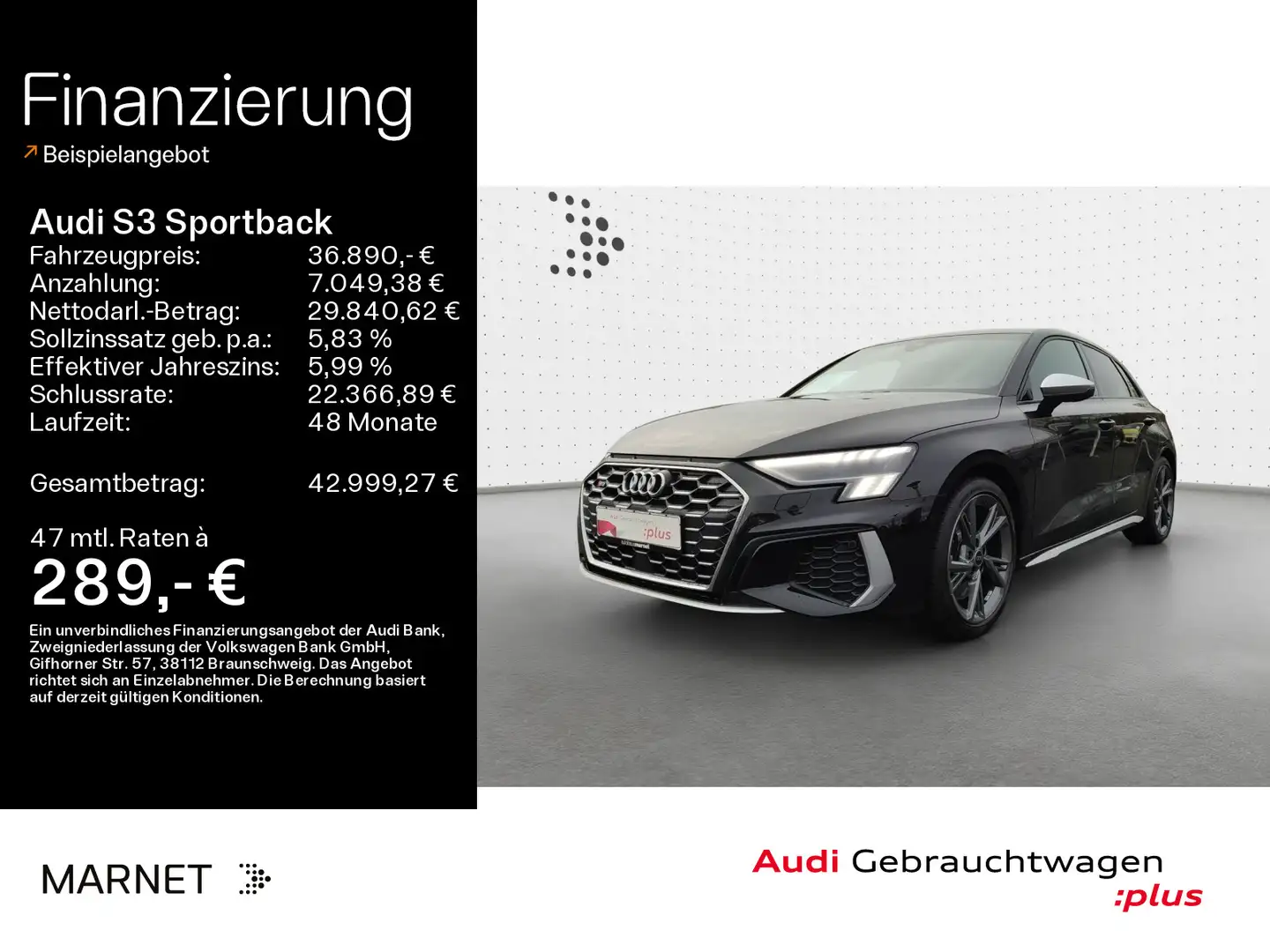 Audi S3 2.0 TFSI quattro*Matrix*Rückfahrkam Schwarz - 1