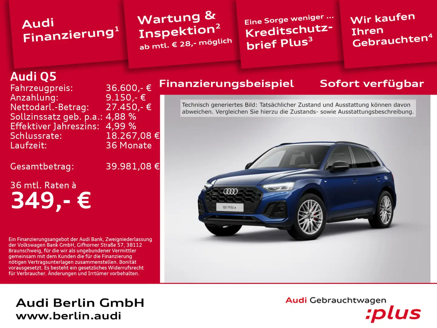 Audi Q5 S line 50 TFSI e qu.S tr. MATRIX NAVI HUD RFK Blau - 1