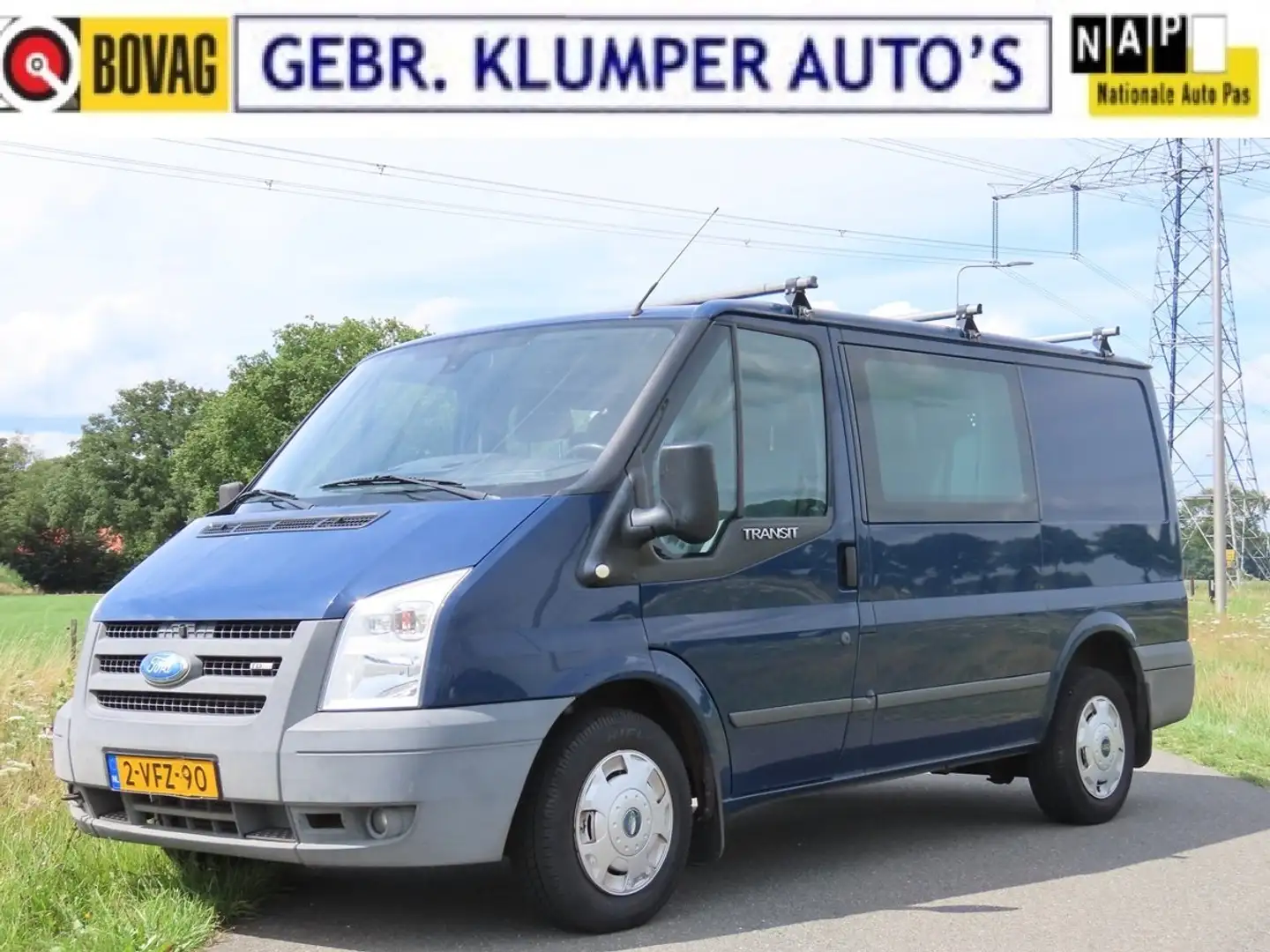Ford Transit 260S 2.2 TDCI DC 6-pers, Airco, Haak, NL-Bus, C.V. Albastru - 1