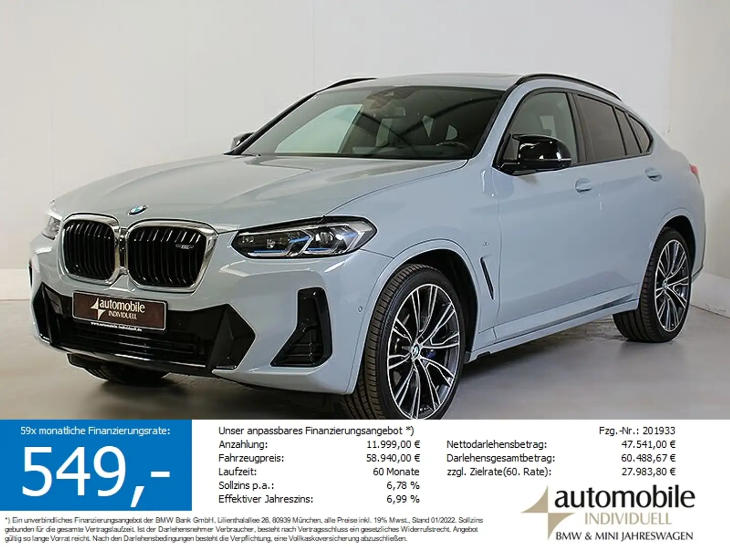 BMW X4 M 40i HuD H&K Laser Panorama LiveCockpit DAB Gri - 1
