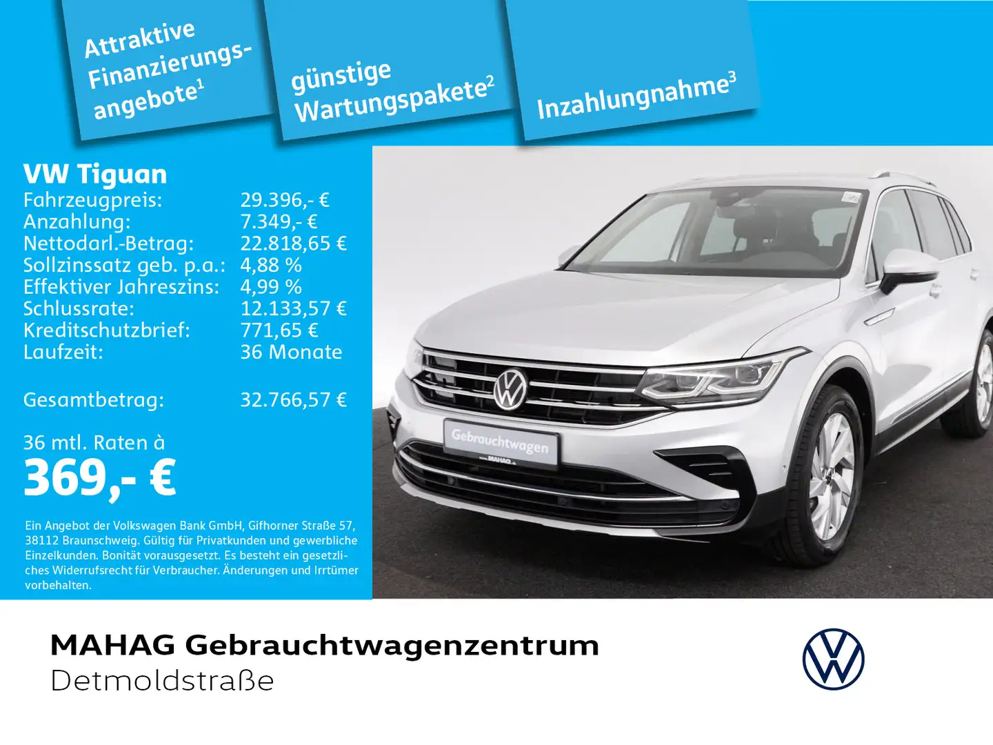 Volkswagen Tiguan 2.0 TDI Elegance AHK Navi LED Kamera DSG Silber - 1