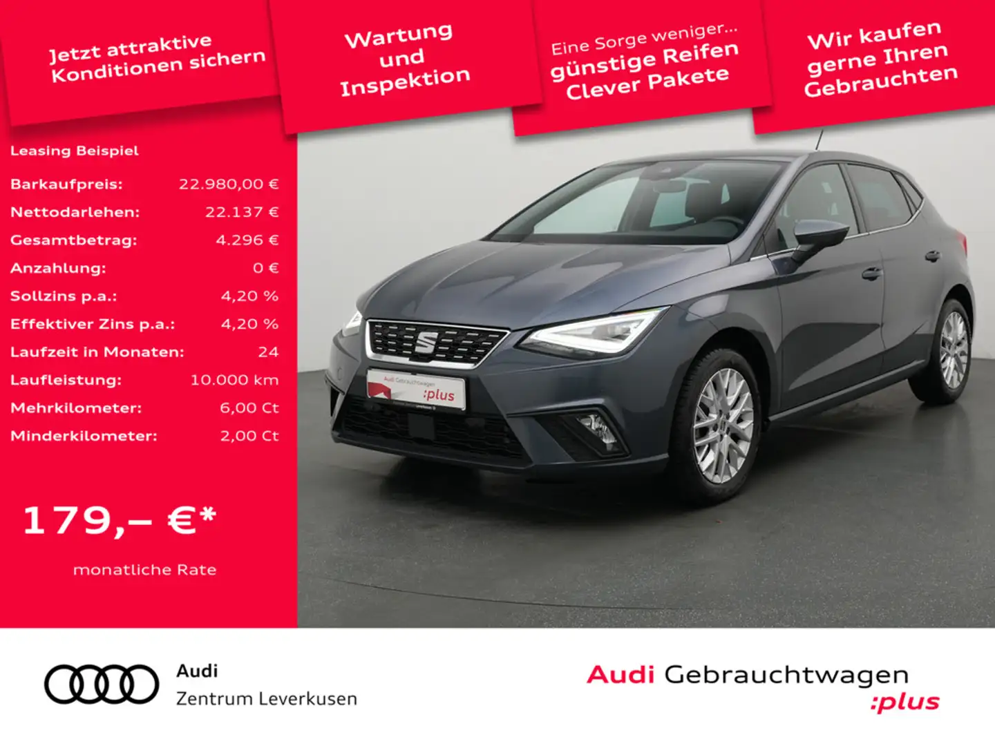 SEAT Ibiza Xcellence DSG NAVI VIRT ACC LEDER KAM S Gris - 1