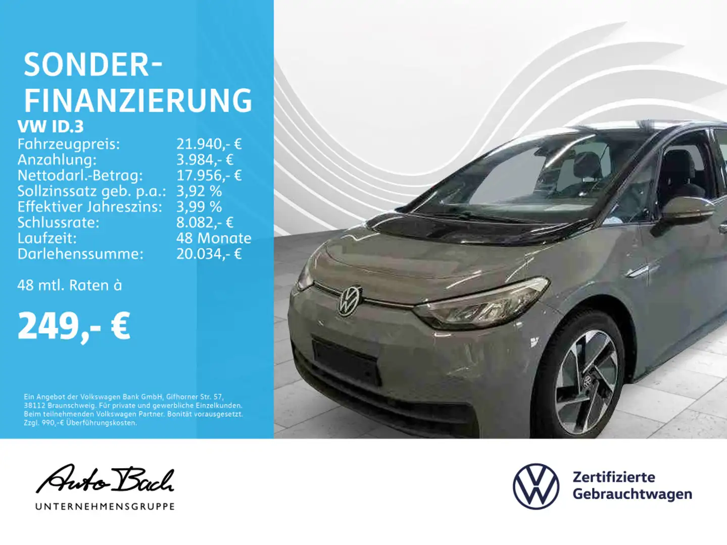 Volkswagen ID.3 Pro Performance Automatik, Navi, LED, App-C Gris - 1