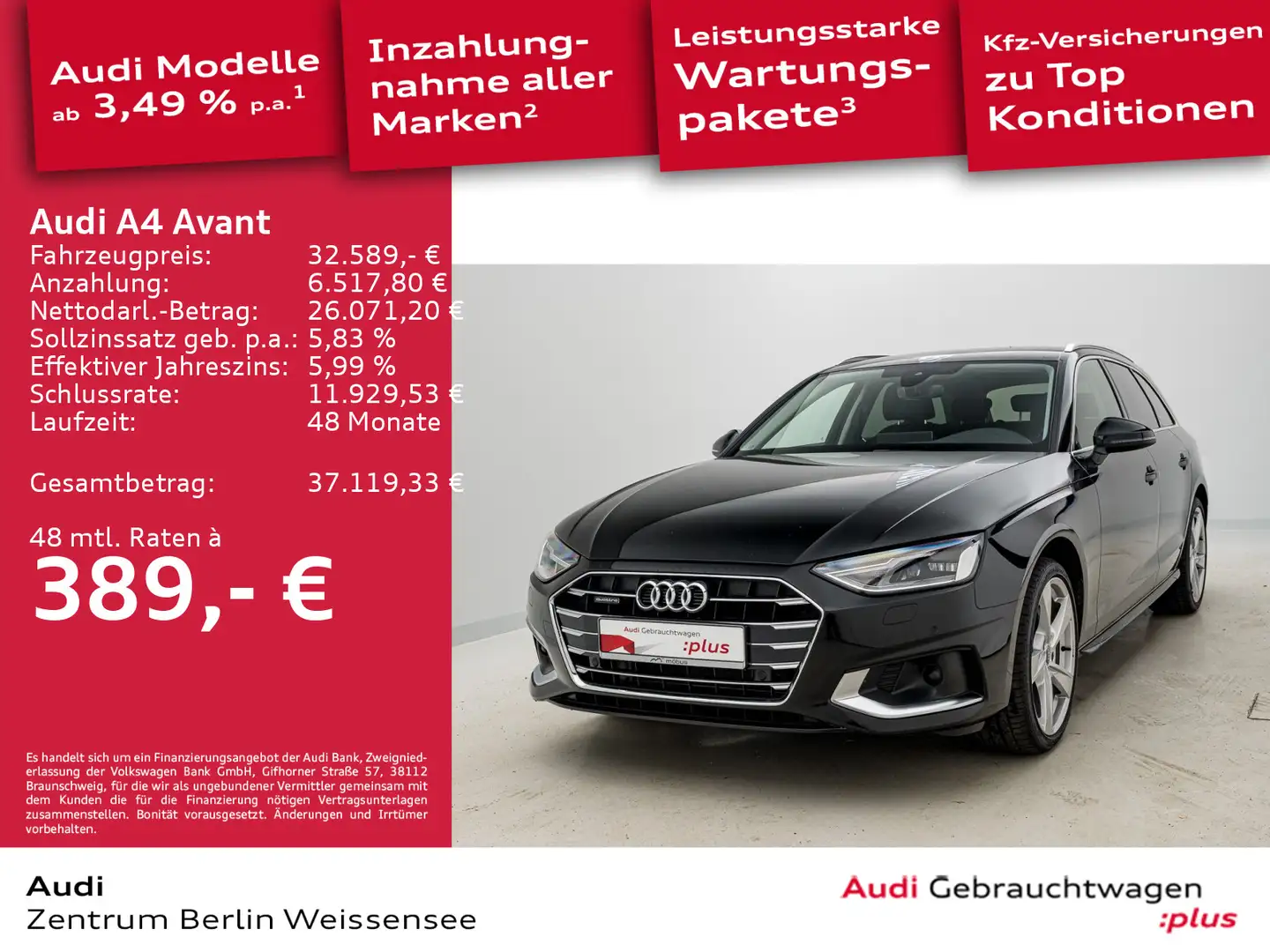 Audi A4 40 TDI S-TRO*QUA*ADVANCED*ACC*NAV*ASG** Noir - 1