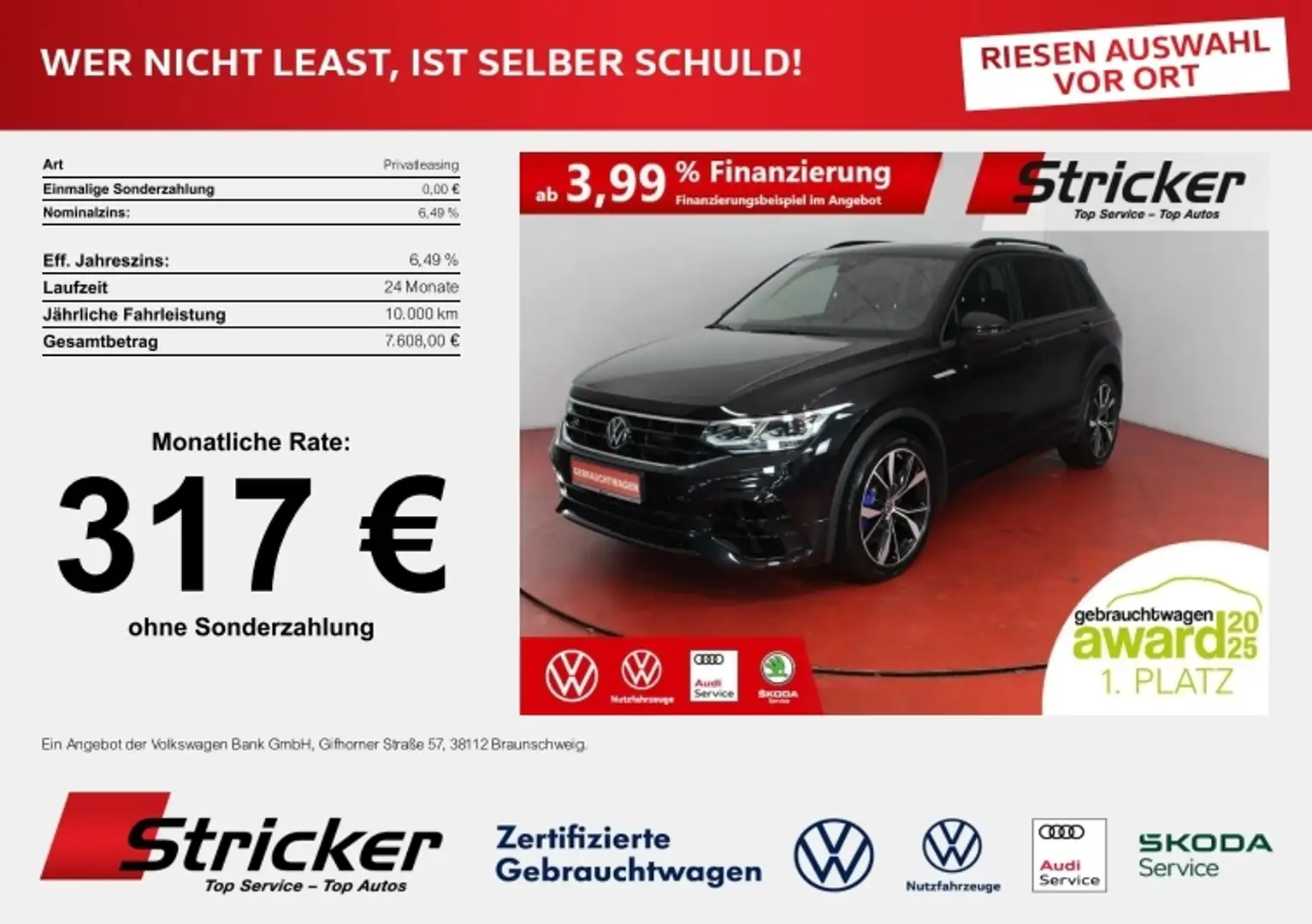 Volkswagen Tiguan R Black Style 2.0TSI DSG 317,-ohne Anzahlung Pano Schwarz - 1