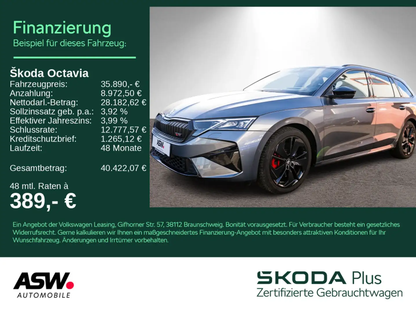 Skoda Octavia RS Combi 2,0 TSI DSG LED NAVI PANO ACC Grau - 1