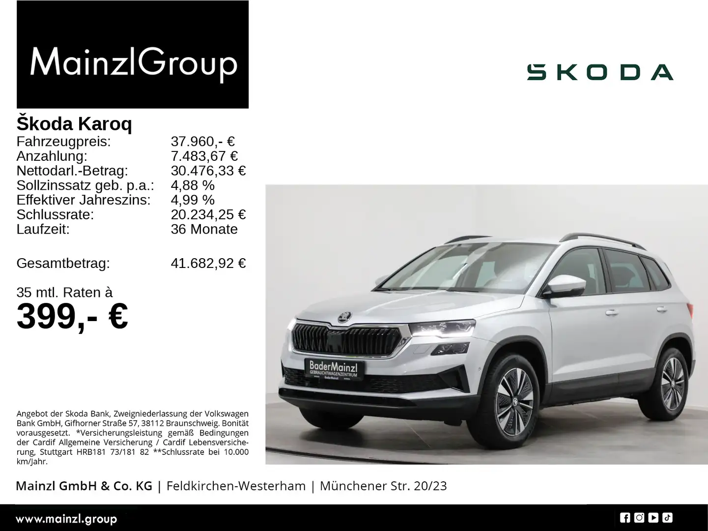 Skoda Karoq 2.0 TDI DSG 4x4 360 Virtual Matrix ACC AHK Silber - 1