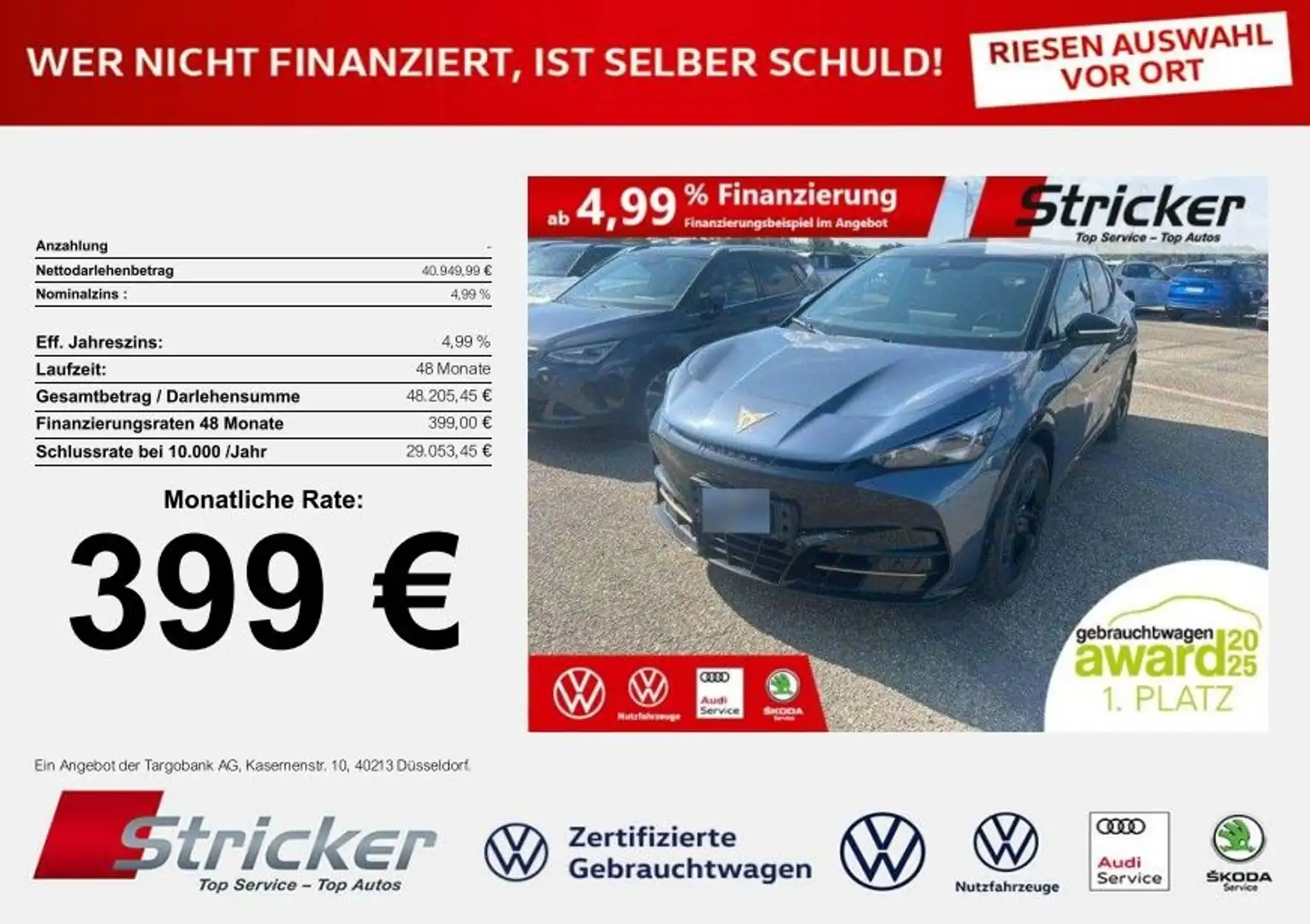 CUPRA Tavascan VZ 250/77 399,-ohne Anzahlung Pano Wärmepumpe Blau - 1