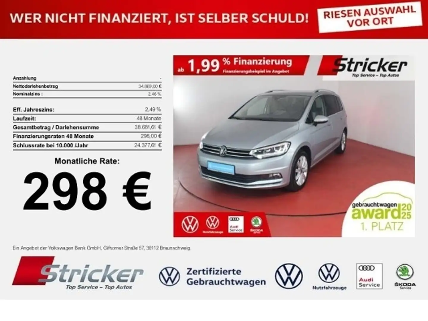 Volkswagen Touran Highline 2.0TDI DSG 298,-ohne Anzahlung AHK 7-Sit Silber - 1