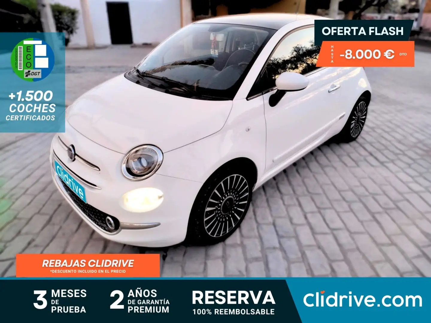 Fiat 500 1.2 8v 51kW (69CV) Híbrido Lounge GLP Blanco - 1