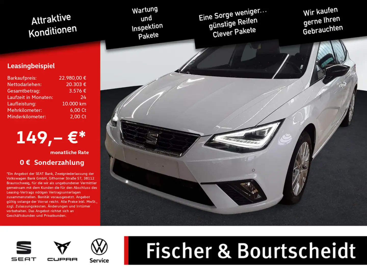 SEAT Ibiza 1.0 TSI FR NAV ACC LED PDC SHZ Weiß - 1