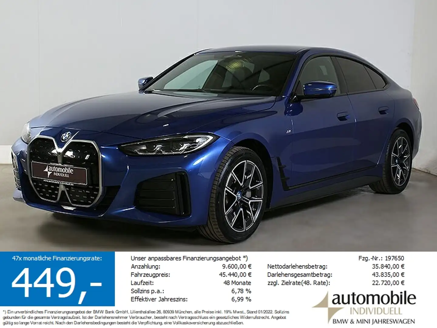 BMW i4 eDr. 40 Gran Coupé M Sportpaket H&K Widescree Bleu - 1