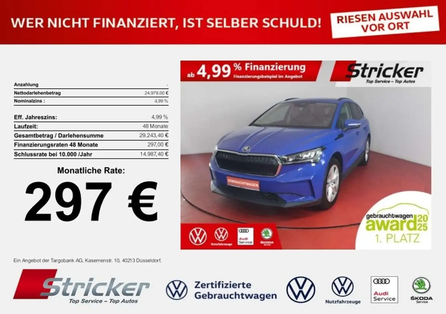 Skoda Enyaq iV 60 Loft 297,-ohne Anzahlung AHK Navi Kamera Blau - 1