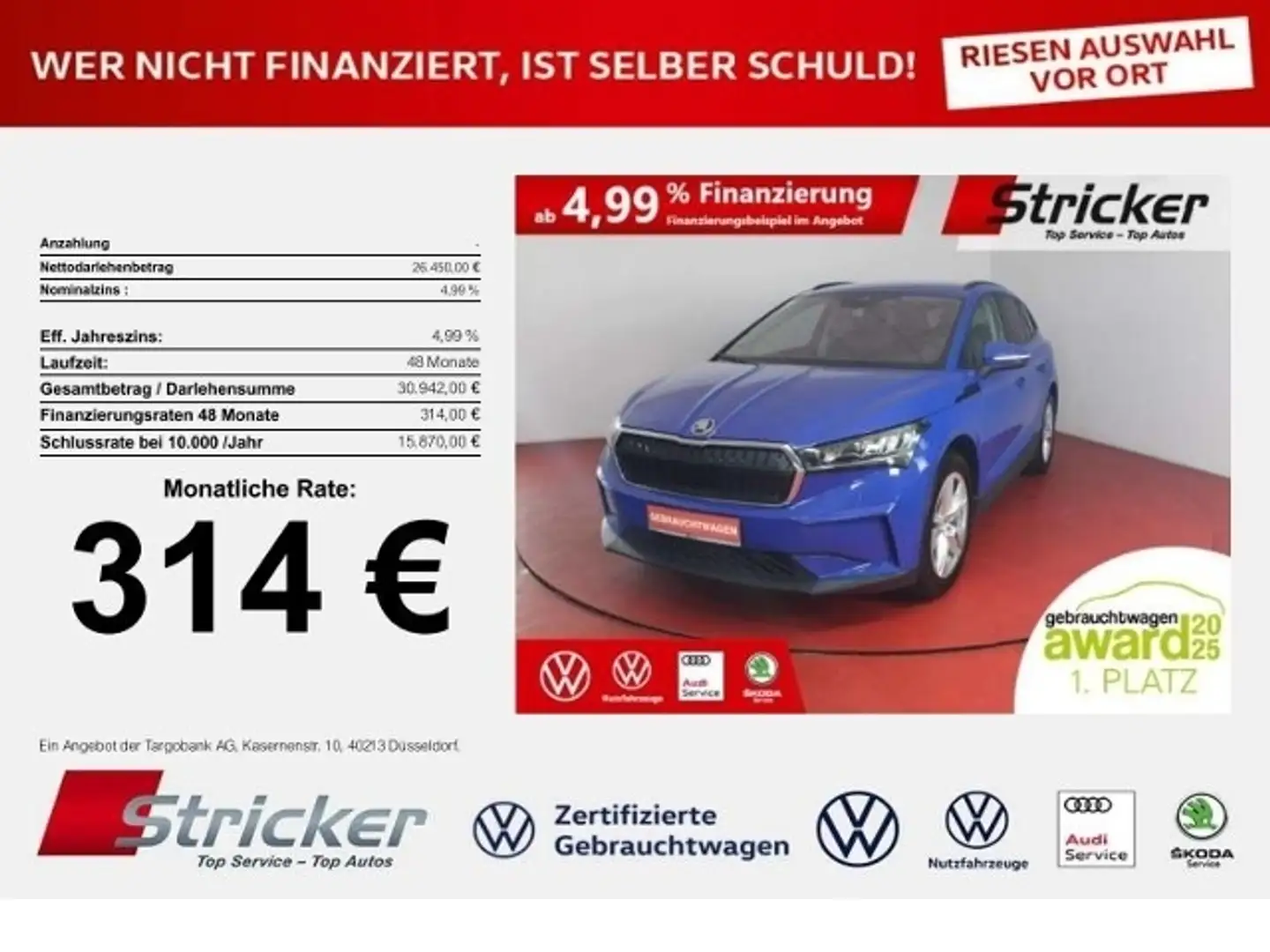 Skoda Enyaq iV 60 Loft 314,-ohne Anzahlung AHK Navi Kamera Blau - 1