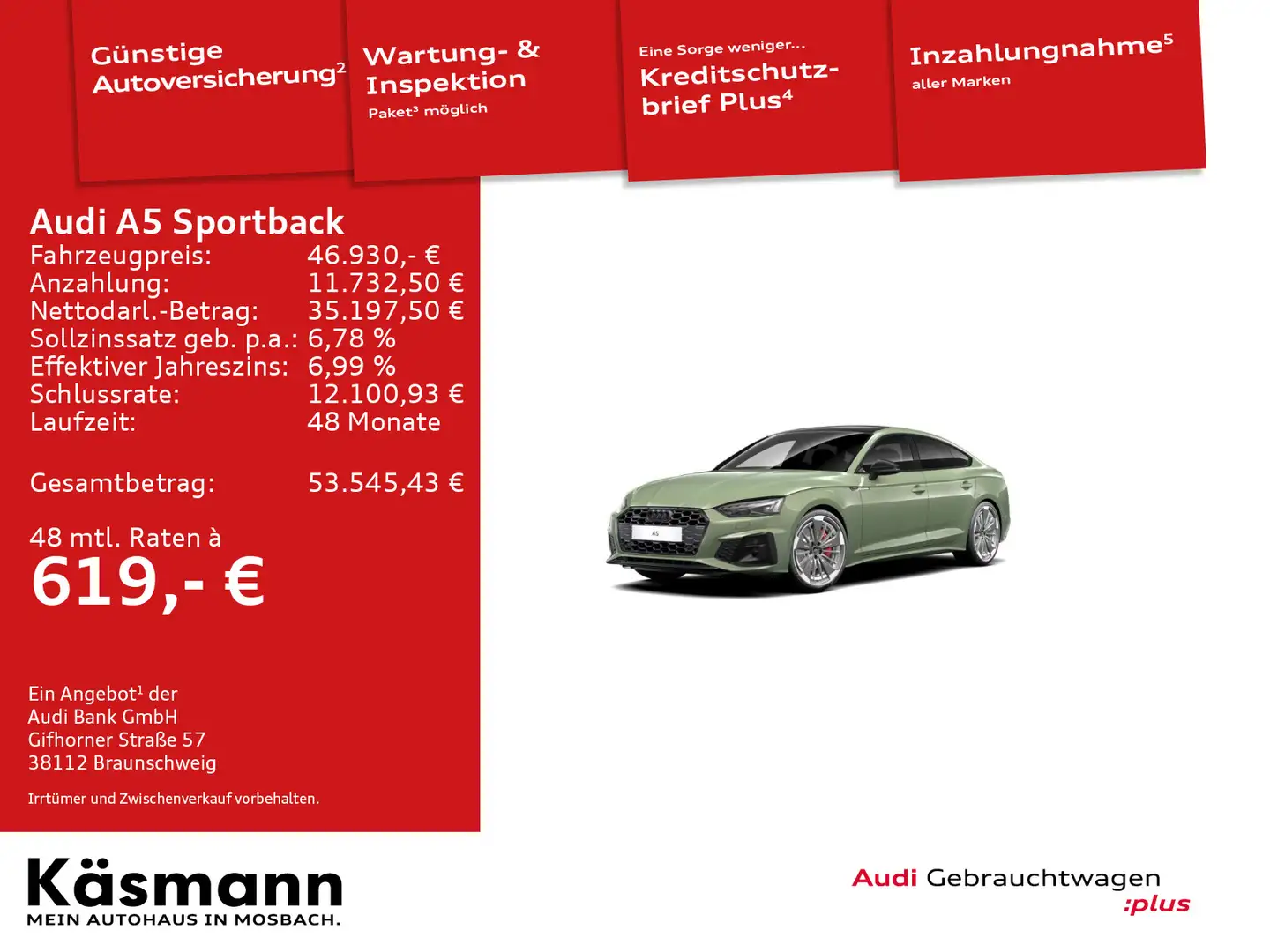 Audi A5 45TFSI qu S line COMP + AHK PANO Grün - 2