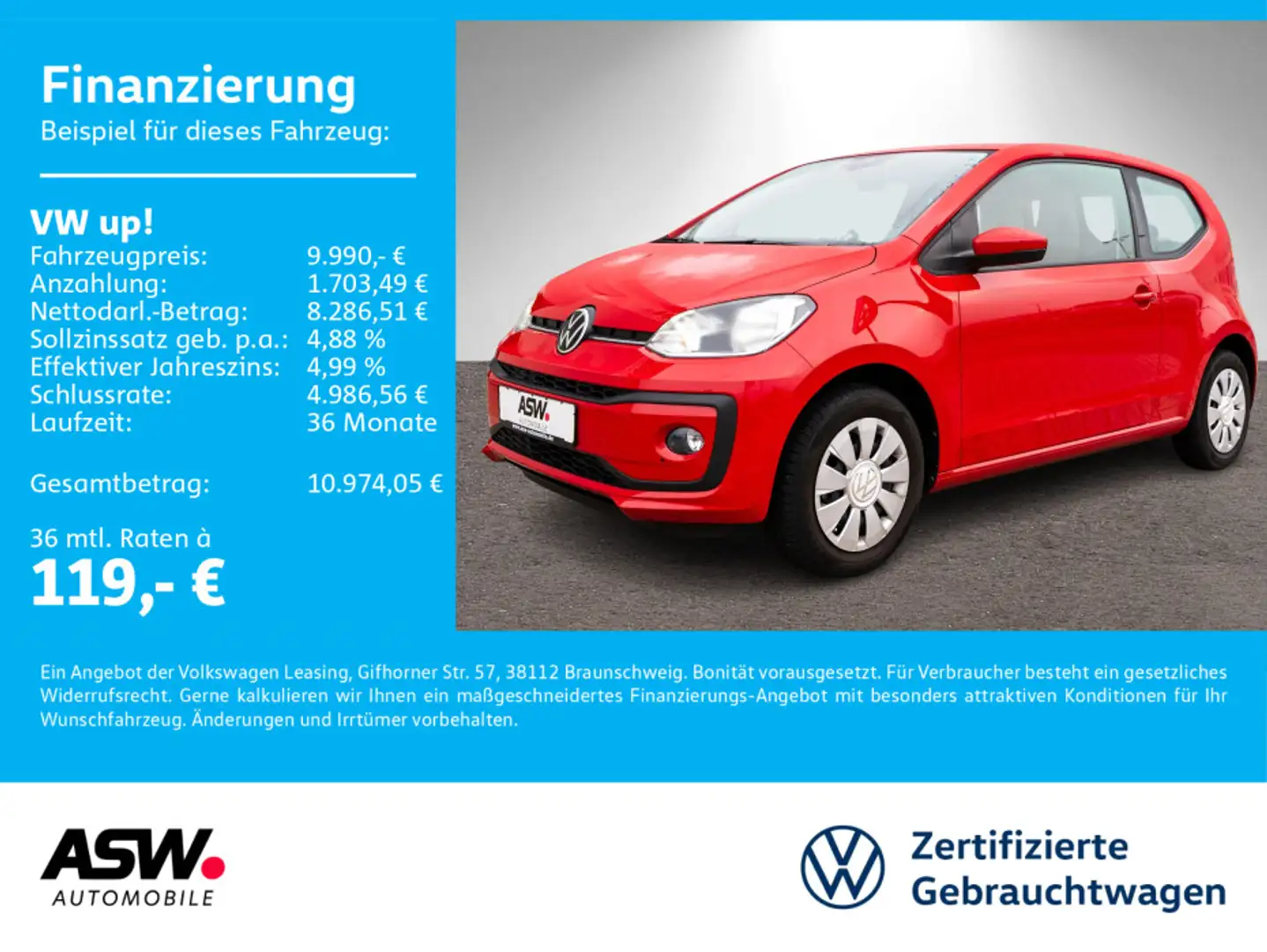 Volkswagen up! move up! 1.0 MPI Klimaauto GRA SHZ PDC RFK Rouge - 1