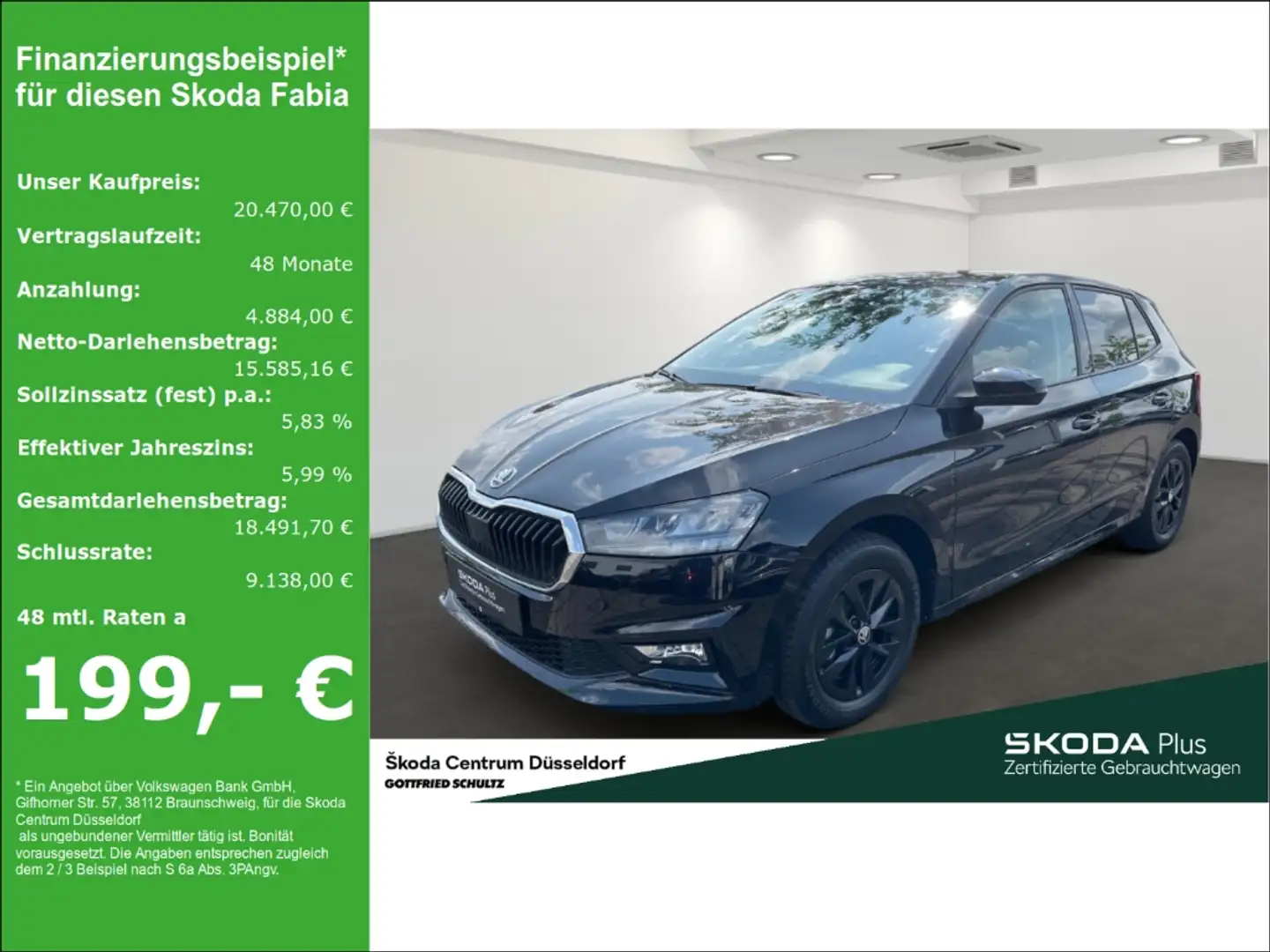 Skoda Fabia SELECTION 1 0 TSI 50 KW PDC KLIMA ZV Schwarz - 1