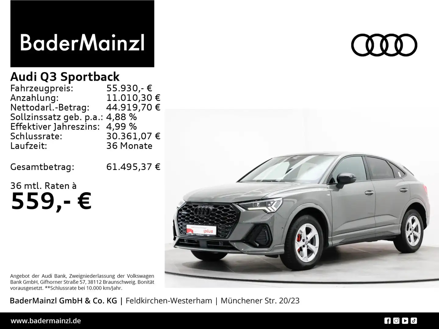 Audi Q3 45 TFSI quattro S tronic S line AHK Grau - 1