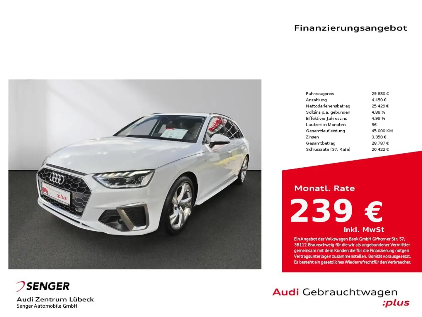Audi A4 Avant S line 35 TFSI S tronic MMI LED Kamera Blanco - 1