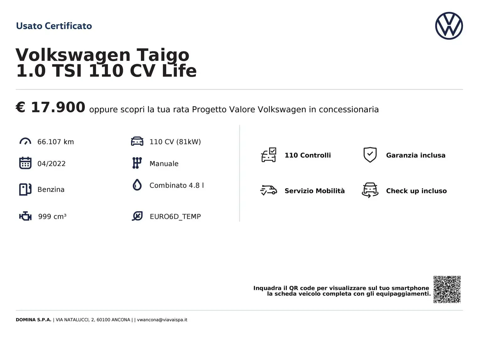 Volkswagen Taigo 1.0 TSI 110 CV Life Bianco - 2