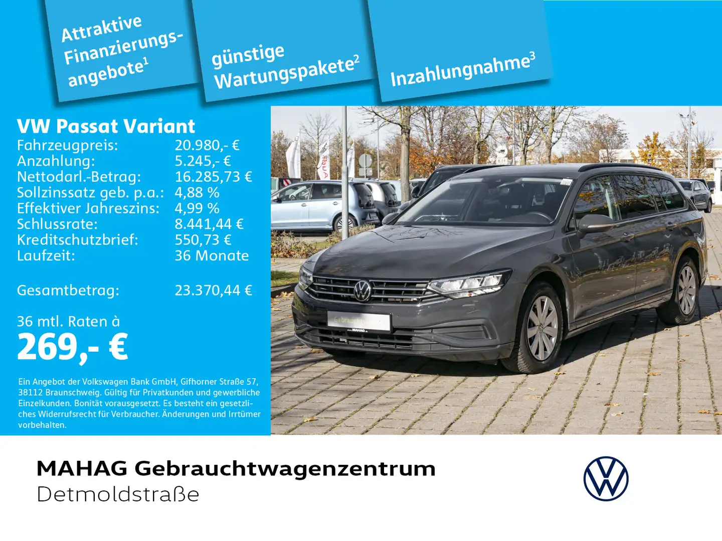 Volkswagen Passat Variant 2.0 TDI Conceptline AHK Navi LED Grau - 1