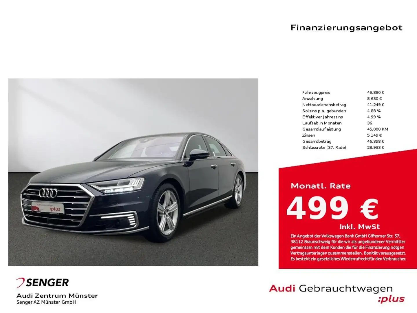 Audi A8 60 TFSI e quattro MMI Matrix B&O HUD Bleu - 1